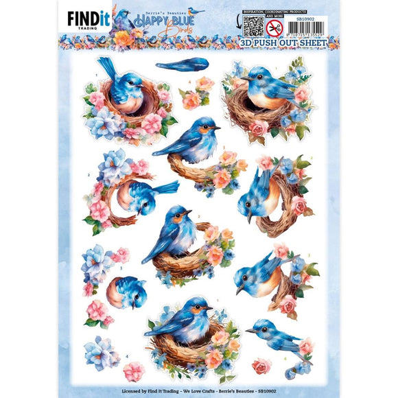 Find It Trading Berries Beauties 3D Push Out Sheet - Bird's Nest - Happy Blue Birds