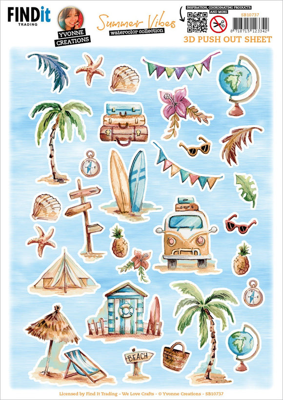 Find It Trading Yvonne Creations 3D Punchout Sheet - Small Elements A, Summer Vibes