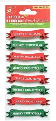 Little Birdie Christmas Glitter Sticker Embellishment 8/Pkg - Holiday Wishes