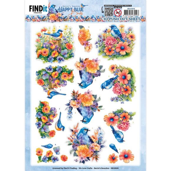 Find It Trading Berries Beauties 3D Push Out Sheet - Colorful Birds - Happy Blue Birds