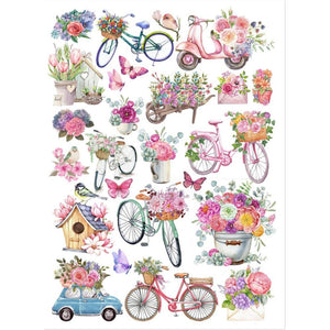 Little Birdie Deco Transfer Sheet A4 - Bikes And Blooms