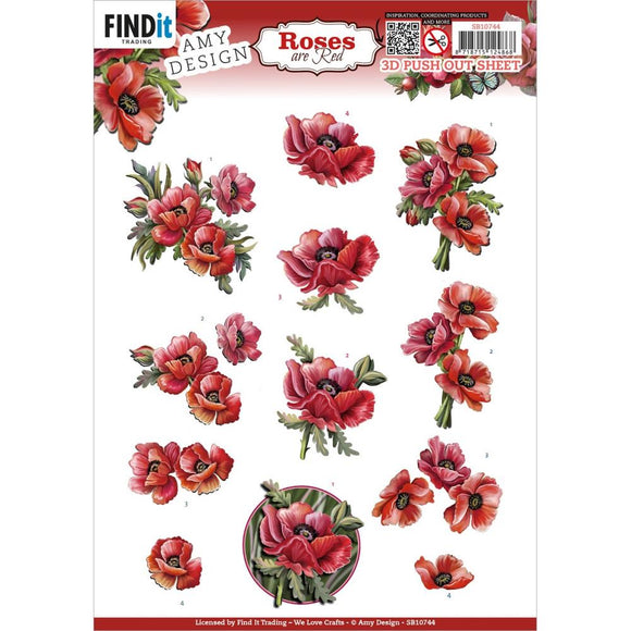 Find It Trading Amy Design Punchout Sheet - Poppies, Roses Are Red