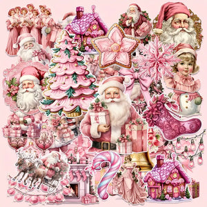 60 Vintage Stickers - Pink Christmas