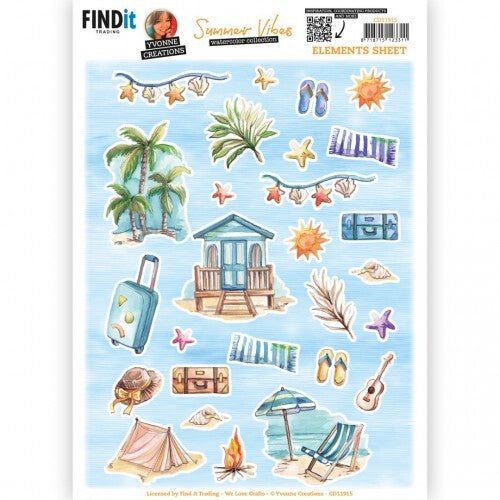 Find It Trading Yvonne Creations 3D Punchout Sheet - Small Elements B, Summer Vibes