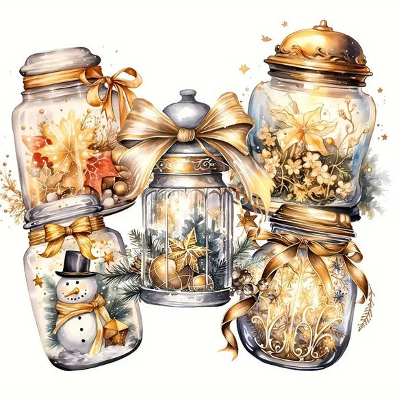 90 Golden Christmas Mason Jars Stickers (12 sheets)