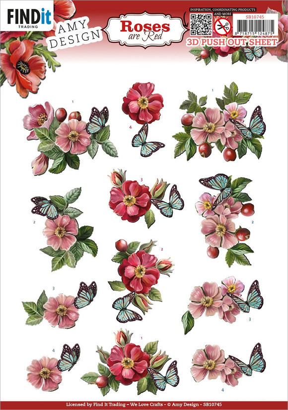 Find It Trading Amy Design Punchout Sheet - Rose-Hip, Roses Are Red