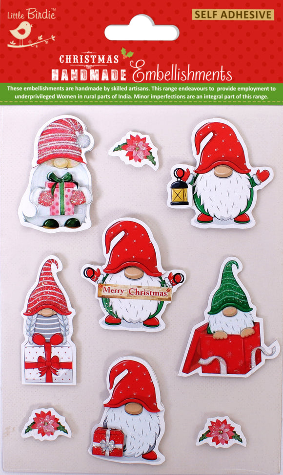 Little Birdie Christmas Glitter Sticker Embellishment 9/Pkg - Magical Gnomes