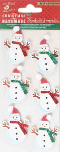 Little Birdie Christmas Glitter Sticker Embellishment 6/Pkg - Sparkle Snowman