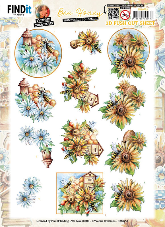 Find It Trading Yvonne Creations 3D Push Out Sheet - Bee Honey - Hive