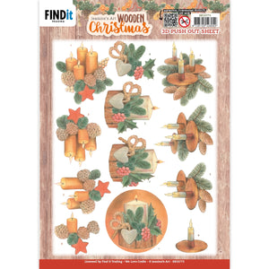Find It Trading Jeanine's Art 3D Push Out Sheet - Orange Candles, Wooden Christmas