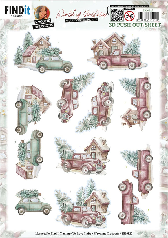 Find It Trading Yvonne Creations 3D Push Out Sheet - Christmas Cars, World Of Christmas