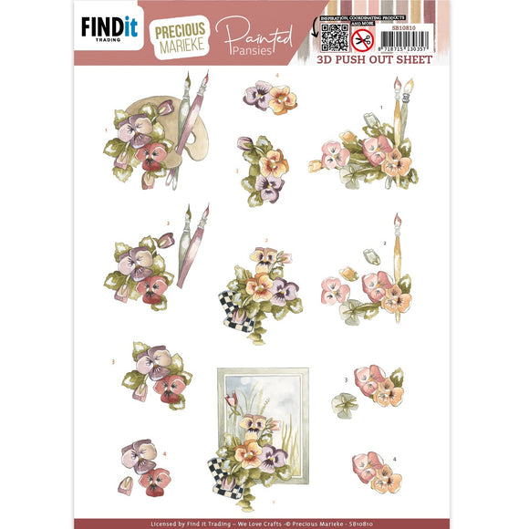 Find It Precious Marieke Punchout Sheet - Pansies And Brushes, Painted Pansies