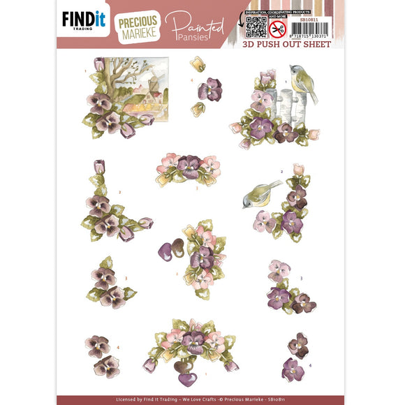 Find It Precious Marieke Punchout Sheet - Purple, Painted Pansies