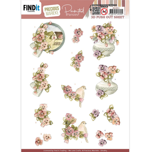 Find It Precious Marieke Punchout Sheet - Pink, Painted Pansies