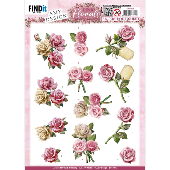 Find It Trading Amy Design Push Out Sheet -  Roses, Pink Florals