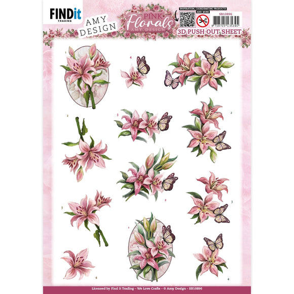 Find It Trading Amy Design Push Out Sheet -  Lilies, Pink Florals