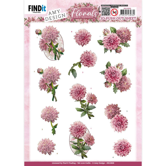 Find It Trading Amy Design Push Out Sheet -  Dahlia, Pink Florals