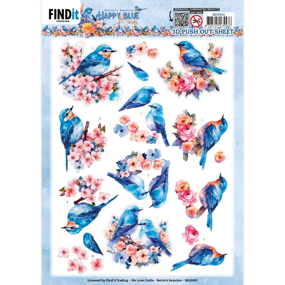 Find It Trading Berries Beauties 3D Push Out Sheet - Birds In Pink - Happy Blue Birds