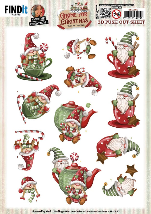 Find It Trading Yvonne Creations 3D Push Out Sheet - Gnome Tea, Gnome For Christmas