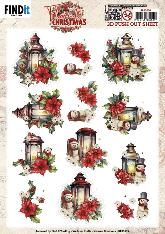 Find It Trading Yvonne Creations 3D Push Out Sheet - Floral Lantern, Floral Christmas