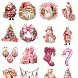 60 Vintage Stickers - Pink Christmas