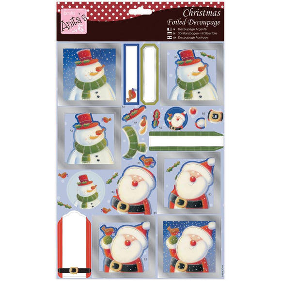 Anita's A4 Foiled Decoupage Sheet - Santa & Snowman
