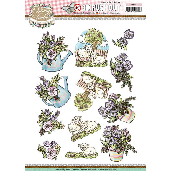 Find It Yvonne Creations Springtastic Punchout Sheet - Water Can, Pots & Lambs
