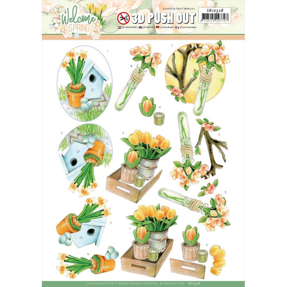 Find It Trading Jeanine's Art Punchout Sheet - Orange Tulips, Welcome Spring