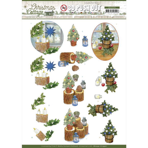 Find It Trading Jeanine's Art Punchout Sheet - Blue Decorations, Christmas Cottage