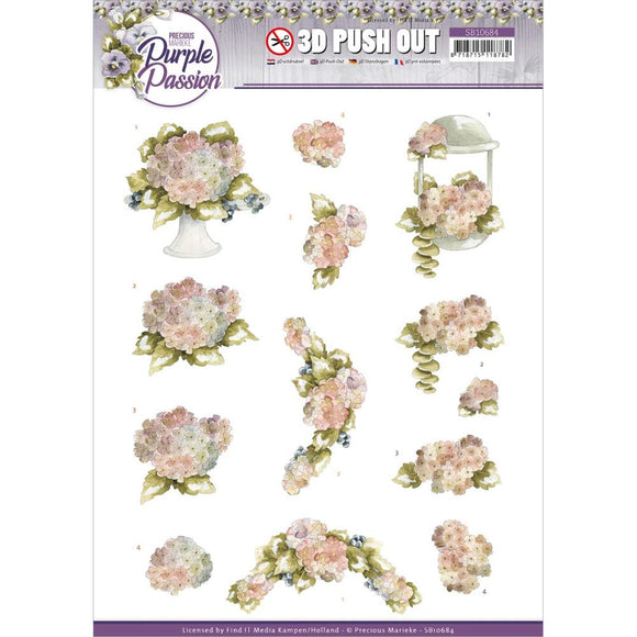 Find It Precious Marieke Punchout Sheet - Pale Hydrangea, Purple Passion