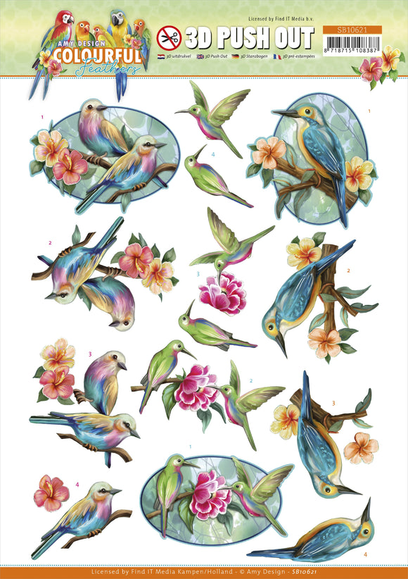 Find It Trading Amy Design Punchout Sheet - Hummingbird, Colourful Feathers