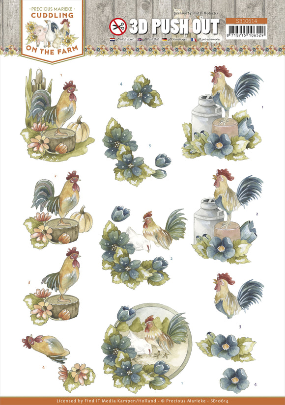 Find It Precious Marieke Punchout Sheet - Rooster, Cuddling On The Farm